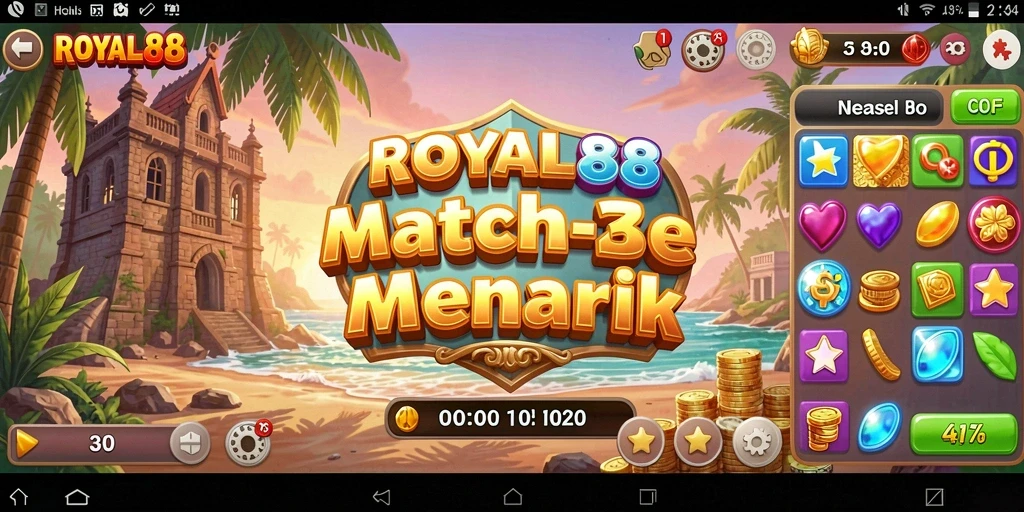 Tampilan screenshot seru dari gameplay Match-3 ROYAL88.