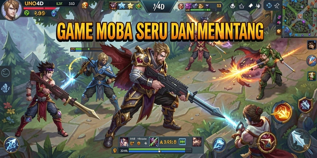 Tangkapan layar gameplay seru UNO4D dalam mode MOBA.