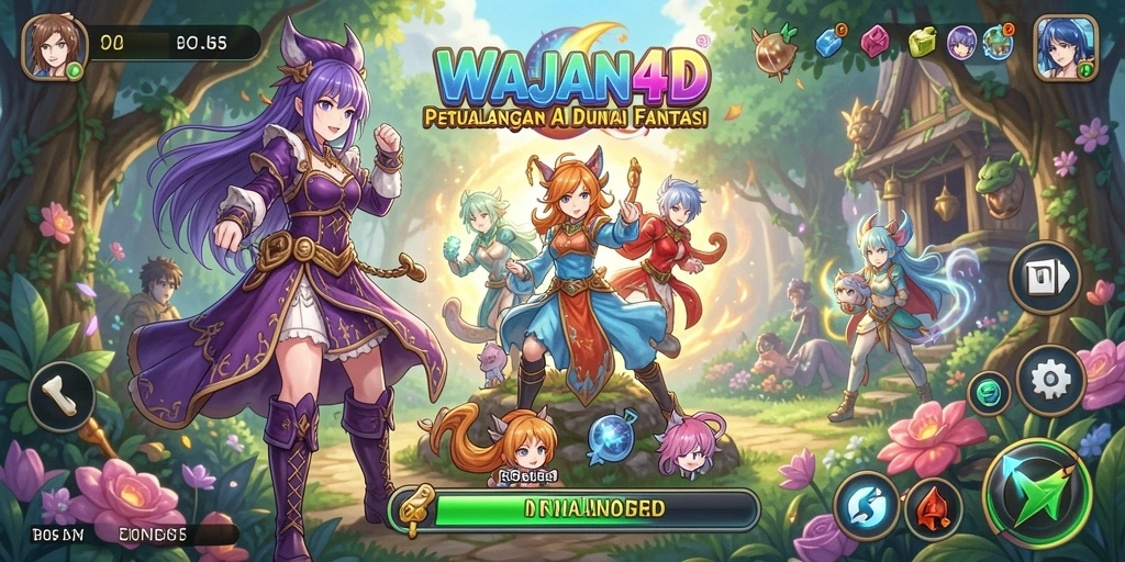 Screenshot utama WAJAN4D menampilkan aksi seru karakter anime dalam pertempuran.